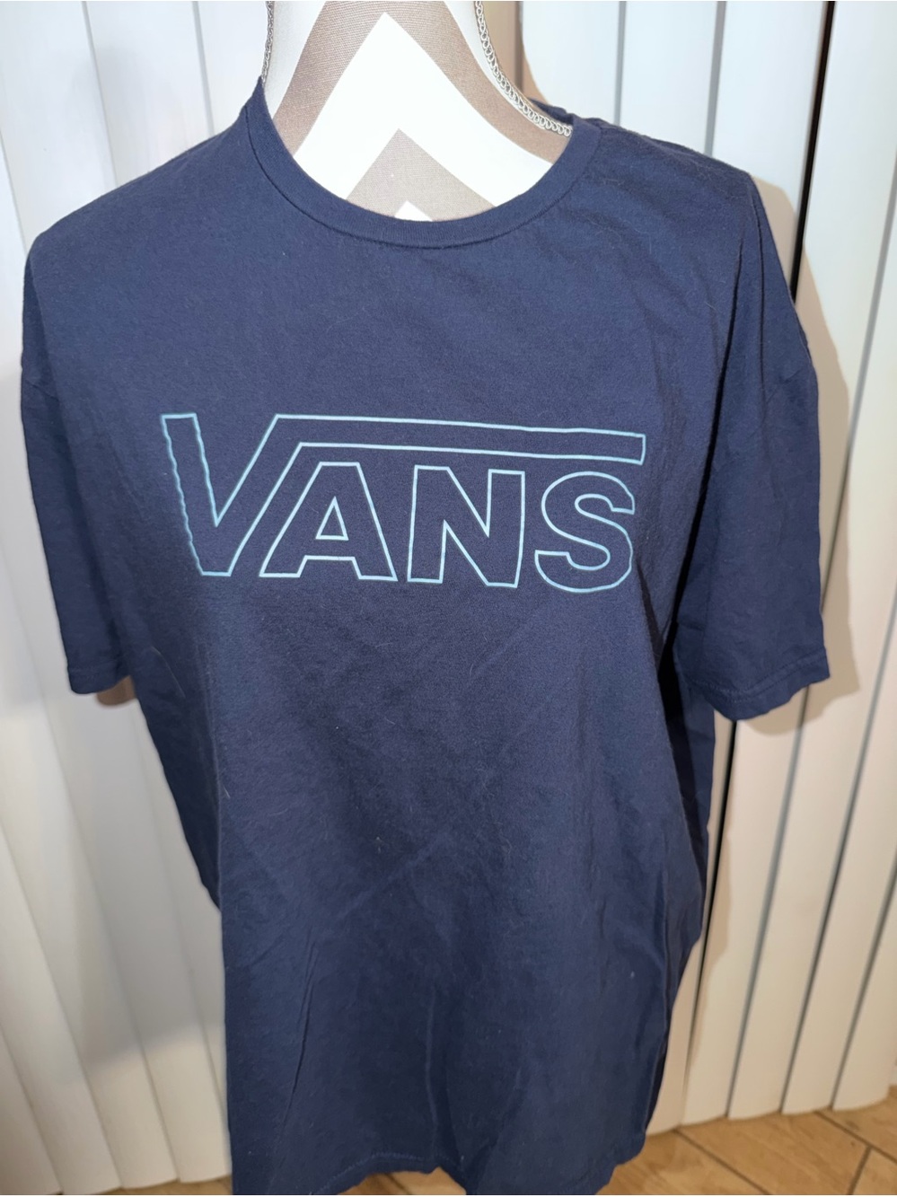 Vans Navy T-Shirt with Light Blue Outline Logo xl